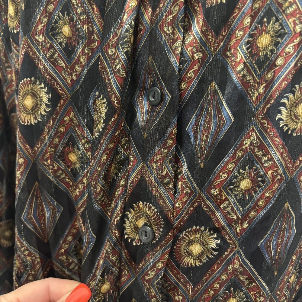 Vintage Yves St. Clair Button-Up Blouse Diamond Print Long Sleeve Size 10 - Picture 8 of 12